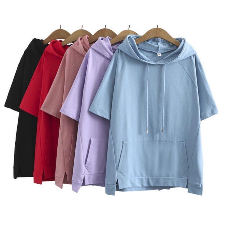 ポッケト カットソー パーカー 半袖 フード付き Tシャツ スリット