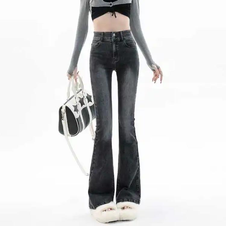 シンプル レディース ブーツカット 脚長効果 フレアデニム ストレッチ