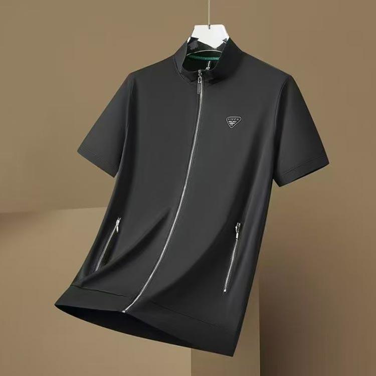 sacai サカイ　ブルゾン材切り替え半袖ジップアップパーカー トップス ジップアップ 半袖ジャケット ストレッチ スタンドカラー 薄手