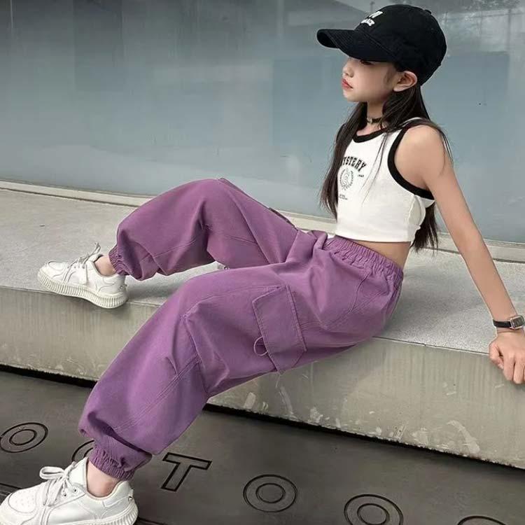 キッズ カーゴパンツ 子供服 女の子 ロングパンツ ウエストゴム 裾ゴム