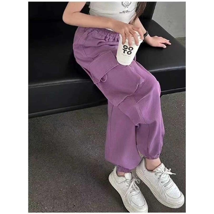 salsation★カーゴパンツ★薄いパープル★サイズS キッズ カーゴパンツ 子供服 女の子 ロングパンツ ウエストゴム 裾ゴム