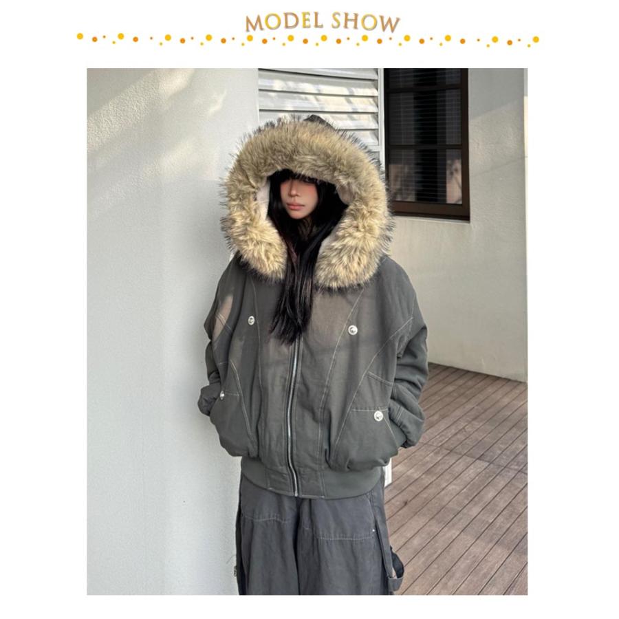 vintage ダウンジャケット　ファージャケット　短丈　裏ボア　アメカジ 裏起毛 ボアジャケット ショート丈 ジャンパーあったか MA-1 フード