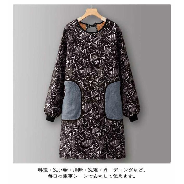裏ボア裏起毛割烹着かっぽうぎ超あったか袖付エプロン袖口リブ長袖