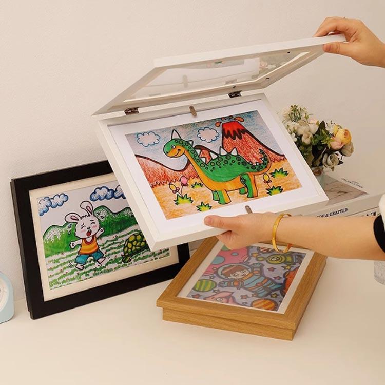 フォトフレーム 作品収納 アートフレーム マグネット扉付き子供の絵を