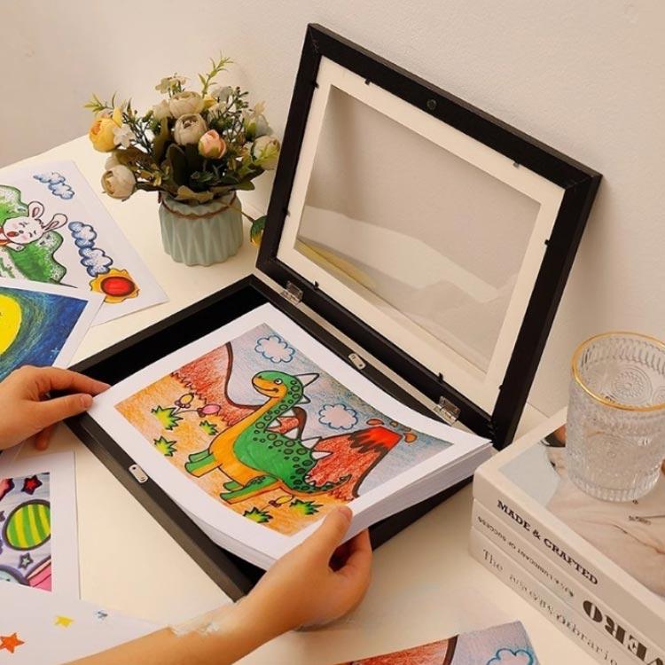 フォトフレーム 作品収納 アートフレーム マグネット扉付き子供の絵を