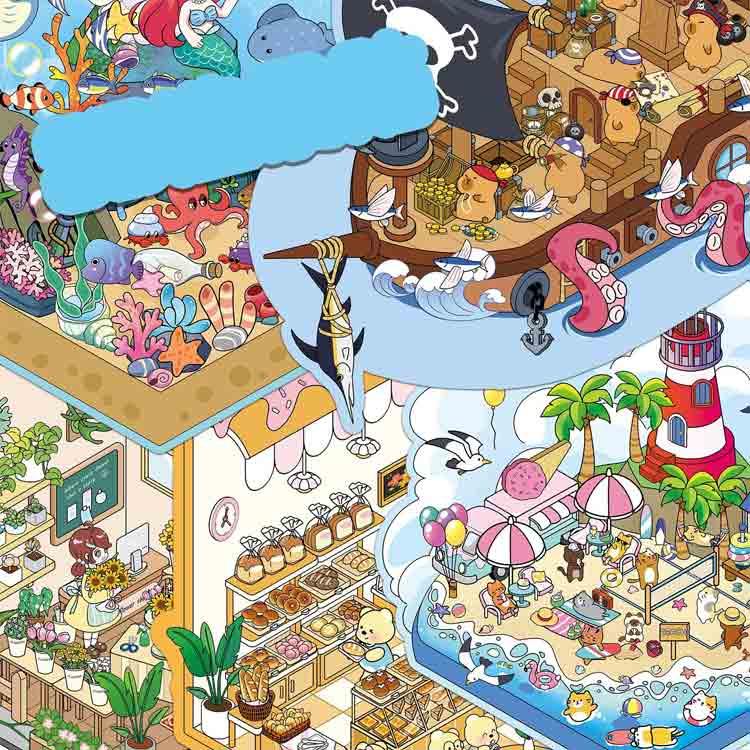 ジオラマ お店 ハウス 7点セット パン屋 魚 半立体 ジオラマ2.5Dシール