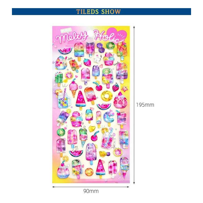ユニコーン アイスクリーム クリスタルシール 飾り ぷくぷくシール
