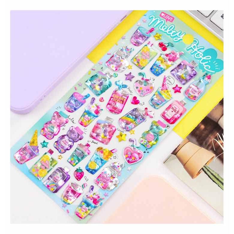 ユニコーン アイスクリーム クリスタルシール 飾り ぷくぷくシール