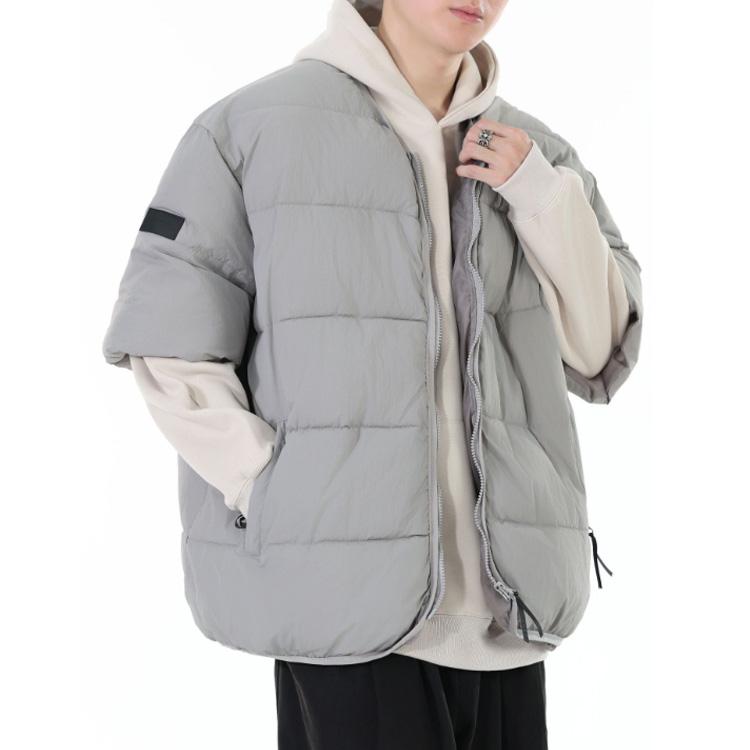 ノーカラー カジュアル 中綿入り 半袖 はんてん キルティング