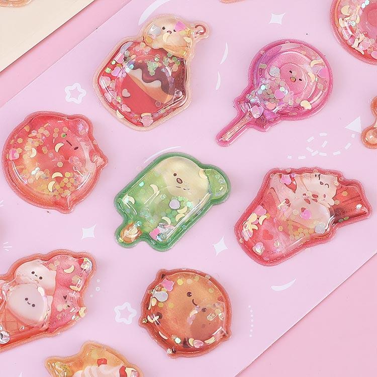 可愛い 3枚セット 飲料 キラキラ ぷっくり ぷくぷくシール 平成レトロ