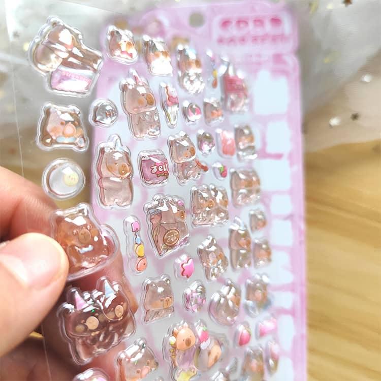 日記帳用 キラキラ DIY用 女の子 ぷくぷくシール カピバラさん 3D