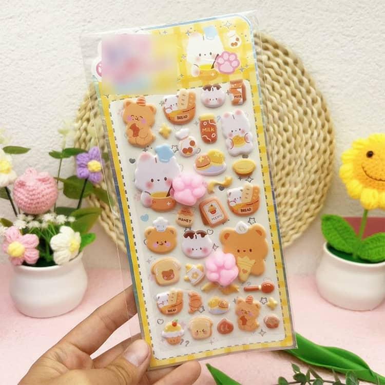 かわいい キャラクター クマ ぷくぷくシール 6枚セット もちもち 3D
