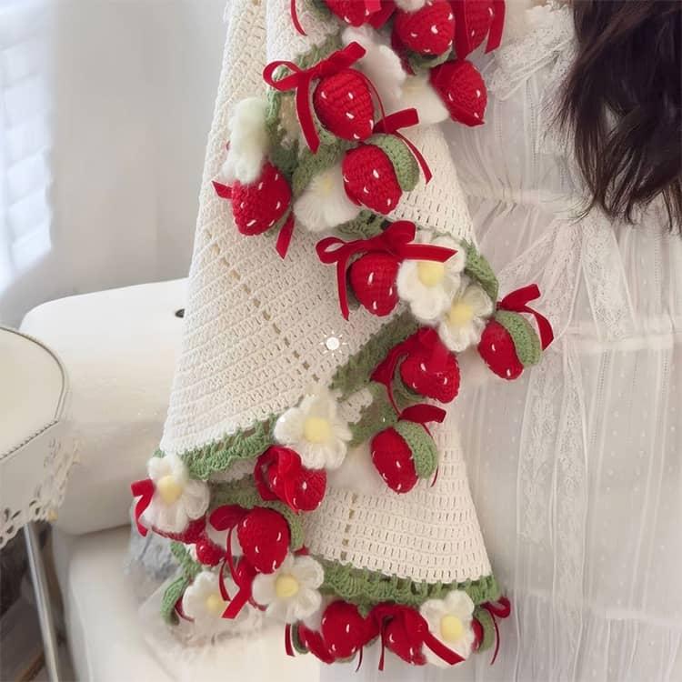 ブーケ 花 毛糸 セット イチゴ 手作り 花束ブランケット 編み物 未完成