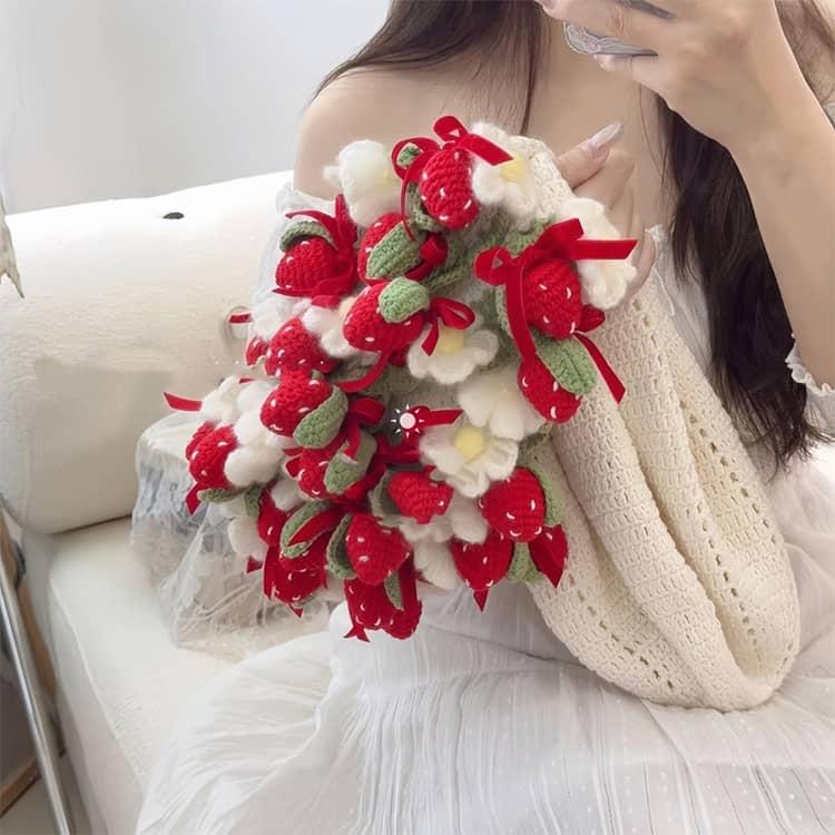 ブーケ 花 毛糸 セット イチゴ 手作り 花束ブランケット 編み物 未完成