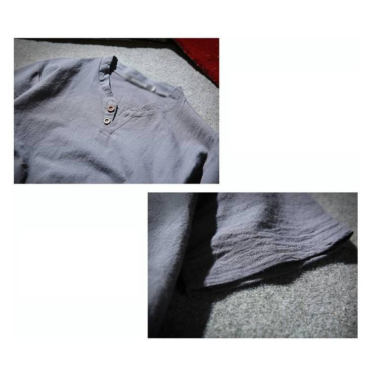 麻 Tシャツ ヘンリーネック 麻シャツ メンズ リネンTシャツ ボタン t
