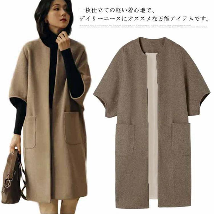 コート レディース 冬 ノーカラー ロング丈 アウター コーディガン 五 
