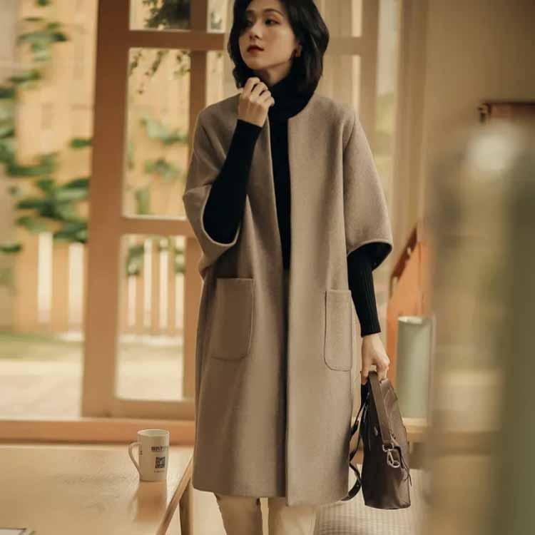 コート レディース 冬 ノーカラー ロング丈 アウター コーディガン 五