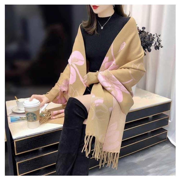 コーディガン マフラー ニット生地 ショール ストール カーデ 袖付き