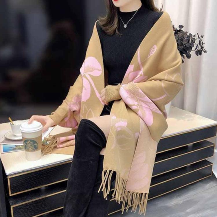 コーディガン マフラー ニット生地 ショール ストール カーデ 袖付き