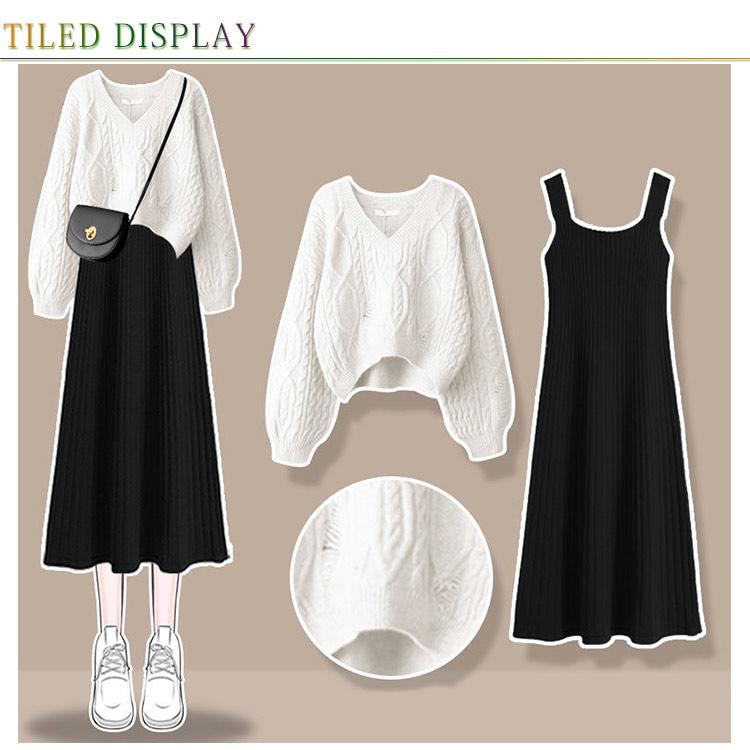 レイヤード ニット セットアップ ワンピース 長袖 ニットセーター 上下