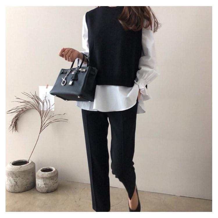 ニット ブラウス 2点セット セットアップ 切り替え フリル 長袖