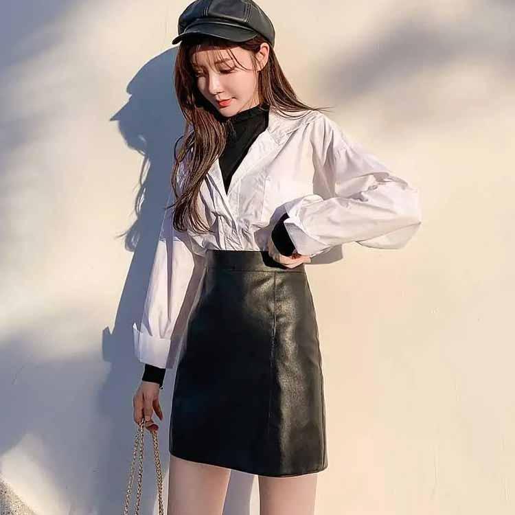ミニスカート レザー スカート レディース インナーシャツ付き
