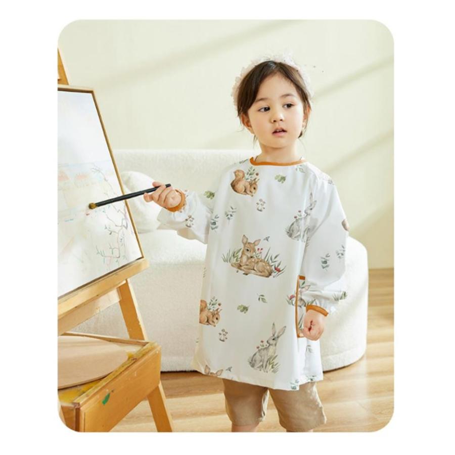 ロング丈スモック 長袖スモック 防水 汚れ防止 ロング お食事エプロン