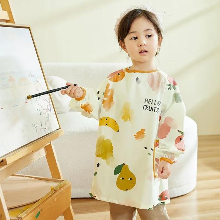 ロング丈スモック 長袖スモック 防水 汚れ防止 ロング お食事エプロン