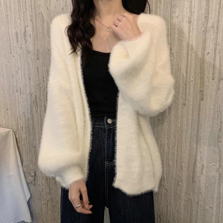 モコモコ Vネック カーディガン アウター レディース 長袖 暖かい 白