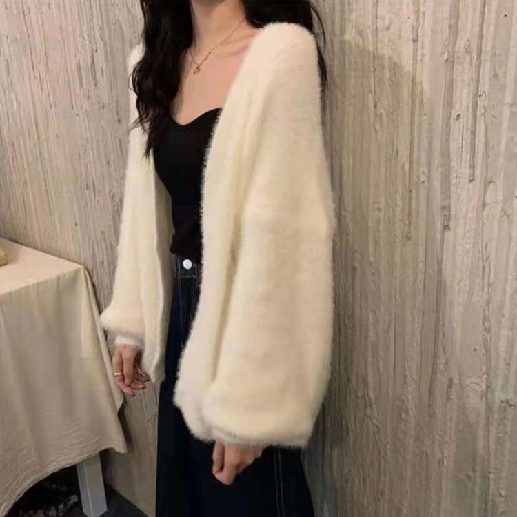 モコモコ Vネック カーディガン アウター レディース 長袖 暖かい 白