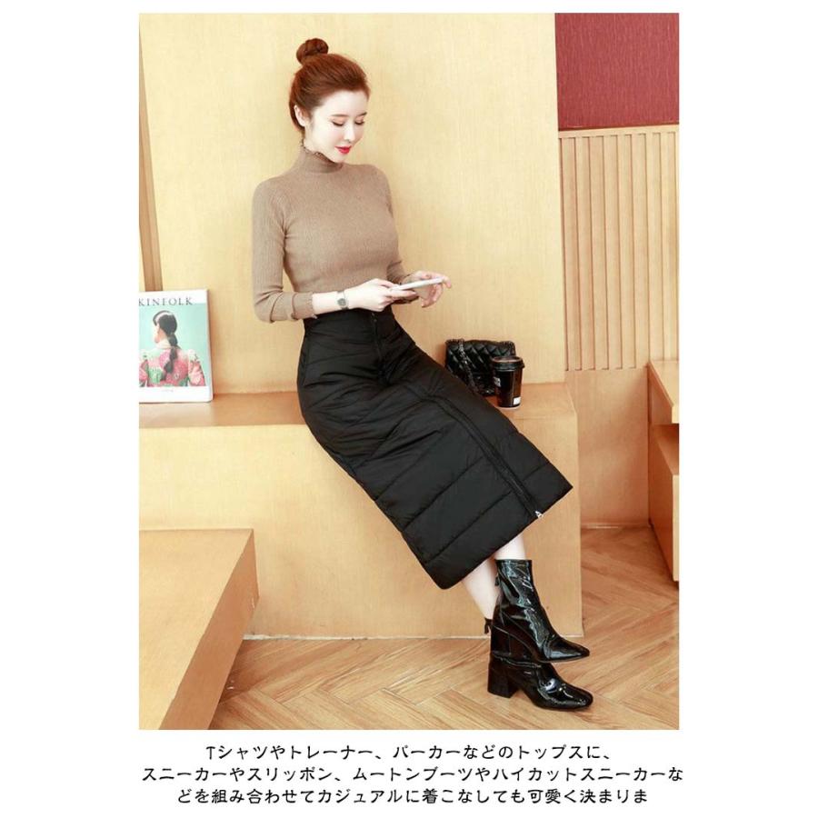 巻きスカート 中綿スカート ロング丈 キルティングスカート ダウン風