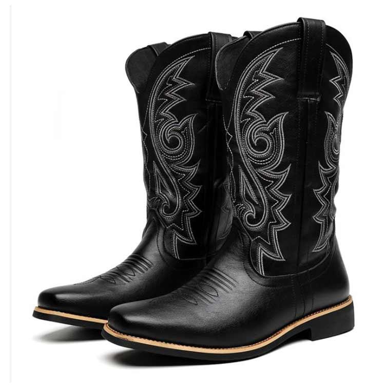 ウエスタンブーツ メンズ ロングブーツ ミドル ブーツ 刺繍 レザー