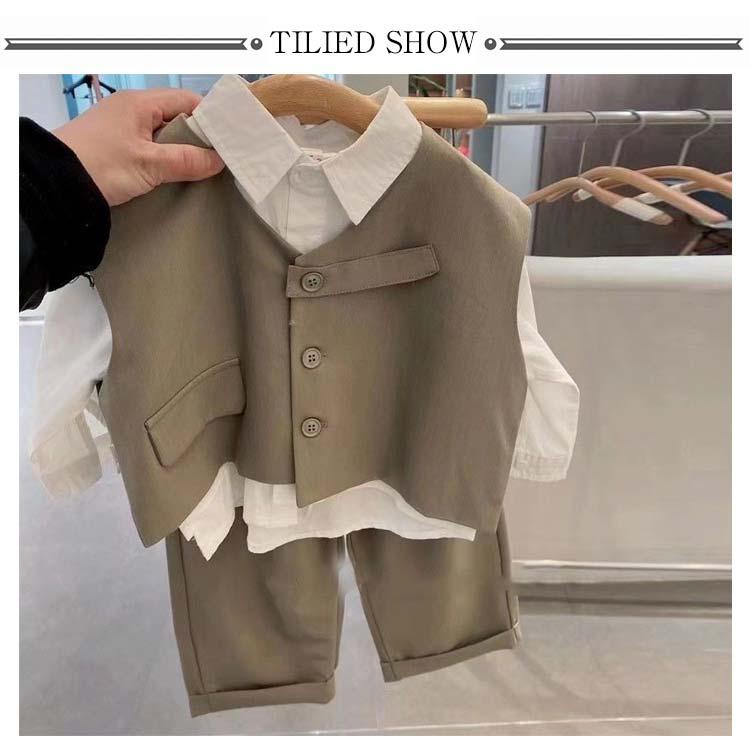 子供服 フォーマルスーツ 3点セット ベスト シャツ 長ズボン スーツ
