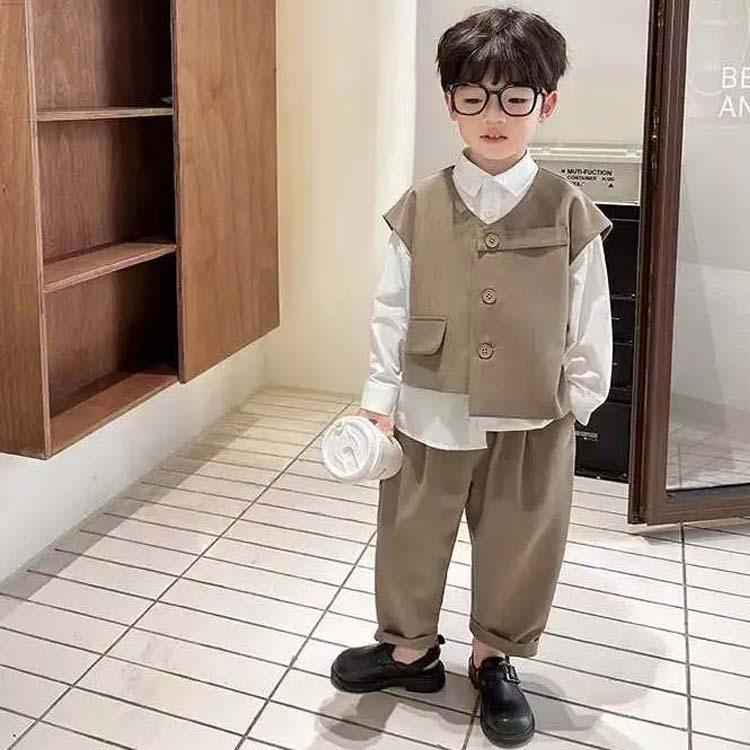 子供服 フォーマルスーツ 3点セット ベスト シャツ 長ズボン スーツ
