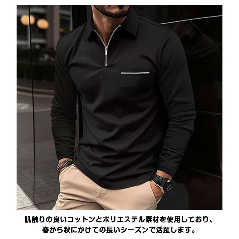 トップス 長袖 ビジネス ゴルフウェア Poloシャツ メンズ ジップ 胸