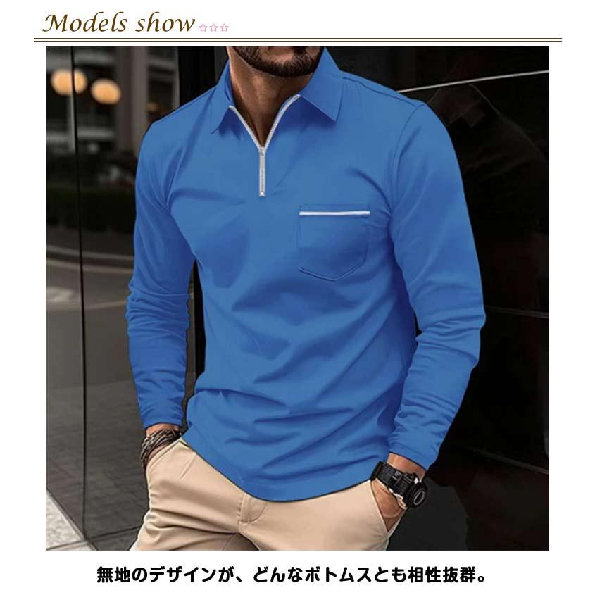トップス 長袖 ビジネス ゴルフウェア Poloシャツ メンズ ジップ 胸