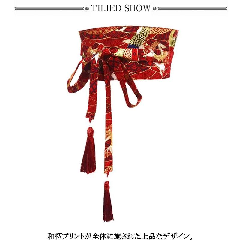 ★未使用　ワンダフルワールド　和柄　サッシュベルト 幅広 ワンピース レディース リボン サッシュベルト 和柄 太ベルト 鶴