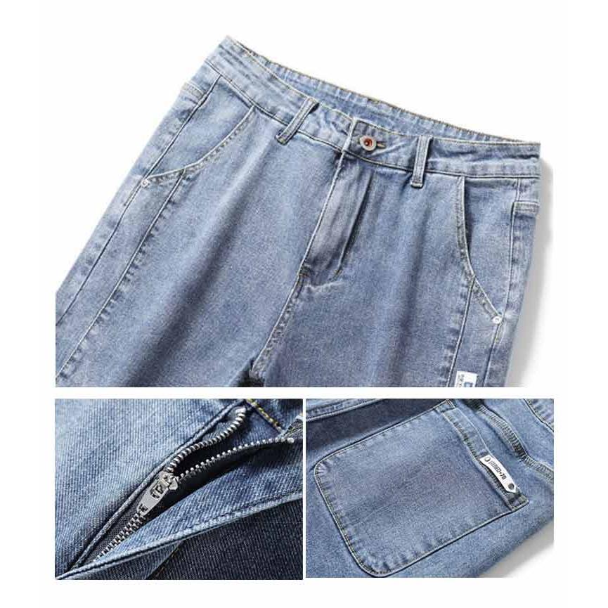 黒 デニムパンツ デニム メンズ 膝下丈 クロップドパンツ 7分丈 デニム