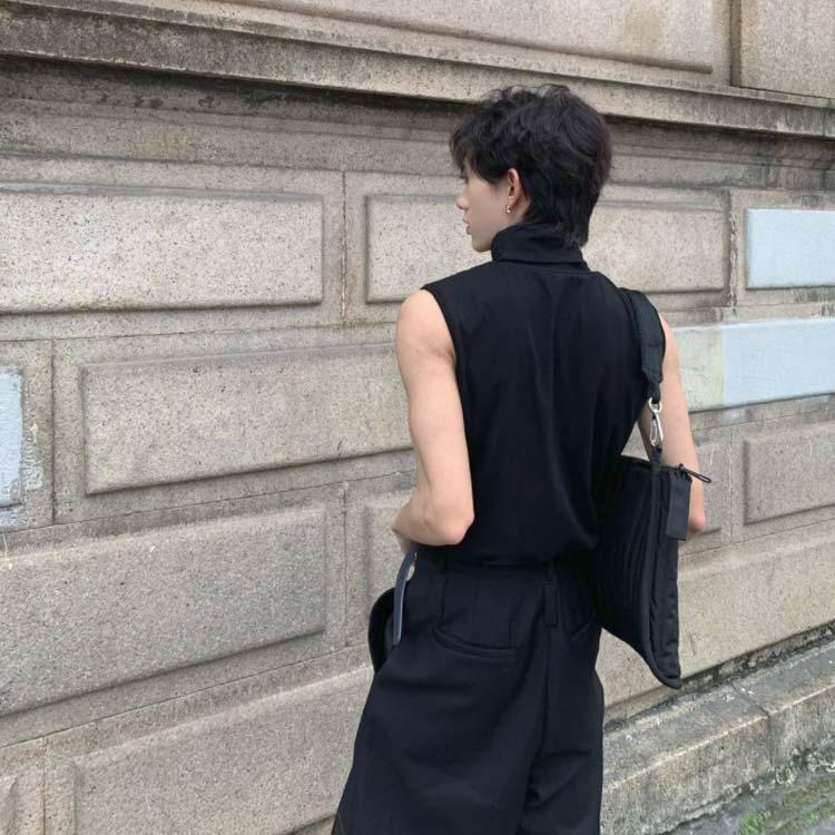 メンズ モックネックシャツ ノースリーブ 接触冷感 Tシャツ 夏 ゴルフ