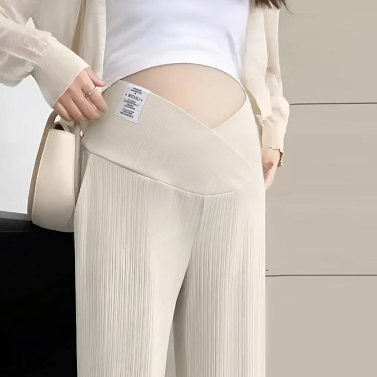 リブワイドパンツ 通気 マタニティ 薄手 マタニティウェア パンツ V字