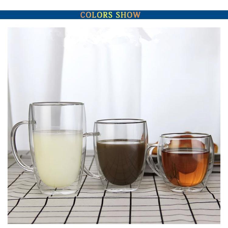 自宅 ダブルウォールグラス 耐熱ガラス 取手付き 450ml ティーカップ 2