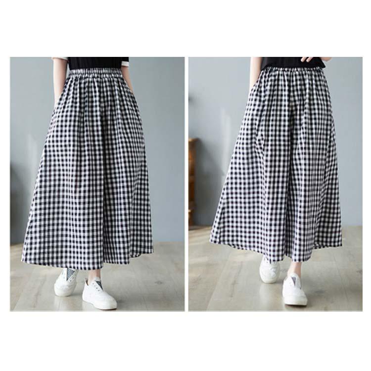 カジュアル ギンガムチェック柄 ガウチョパンツ フレアパンツ チェック