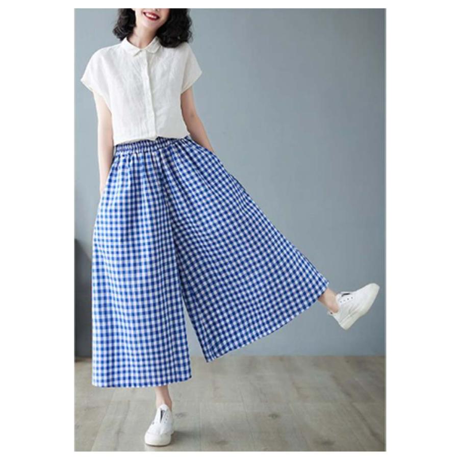 カジュアル ギンガムチェック柄 ガウチョパンツ フレアパンツ チェック