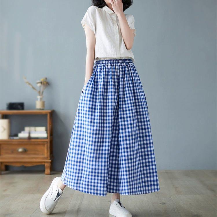 カジュアル ギンガムチェック柄 ガウチョパンツ フレアパンツ チェック