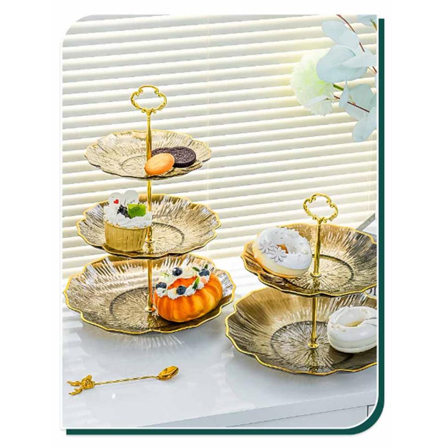 カワイイ　アフタヌーンティーケーキスタンド ケーキスタンド 2段 ゴールド 金 おしゃれ 陶器製 23.5cm×25cm