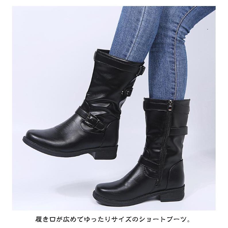 送料無料 エンジニアブーツ レディース ベルト ショートブーツ 防滑