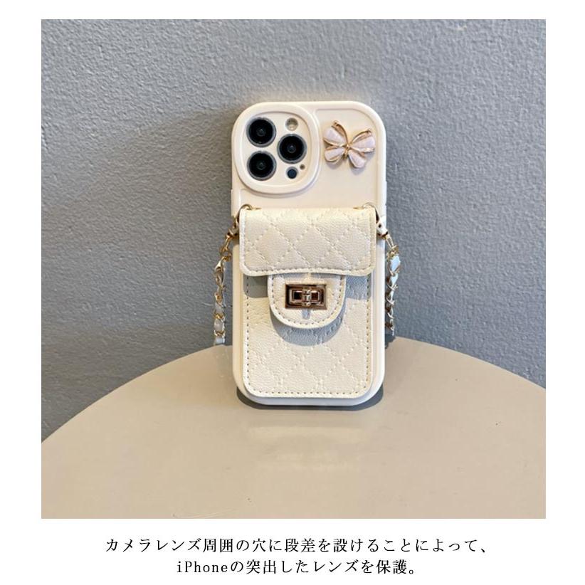 チェーン付き iPhone15 ケース iPhoneケース キルティング