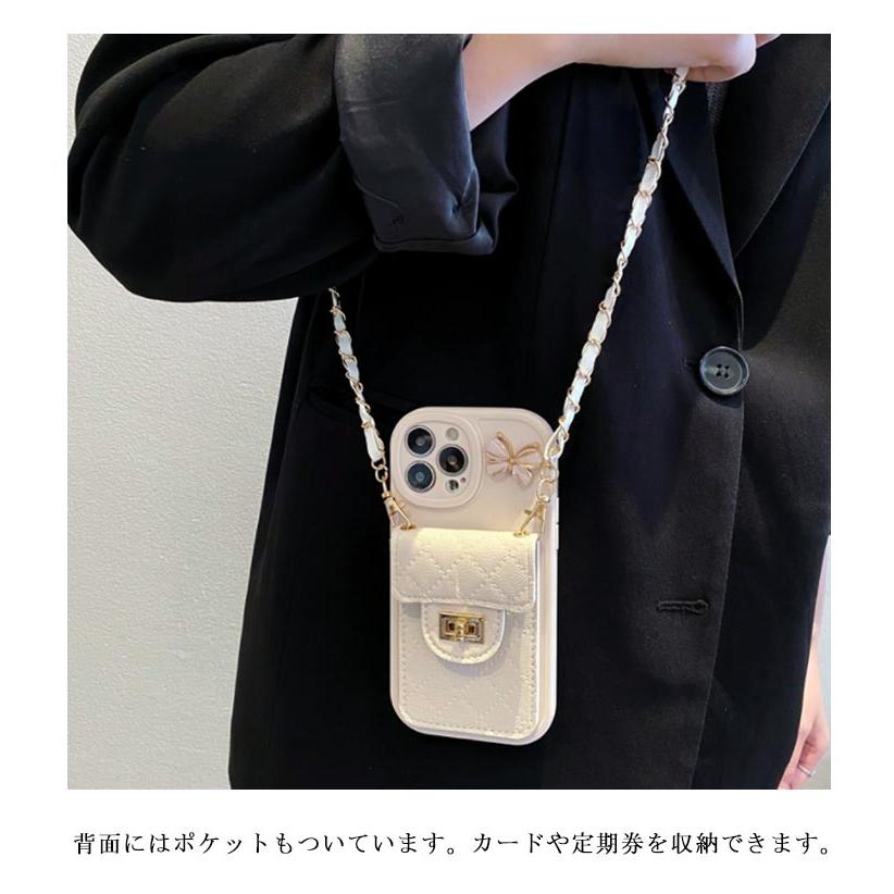 チェーン付き iPhone15 ケース iPhoneケース キルティング