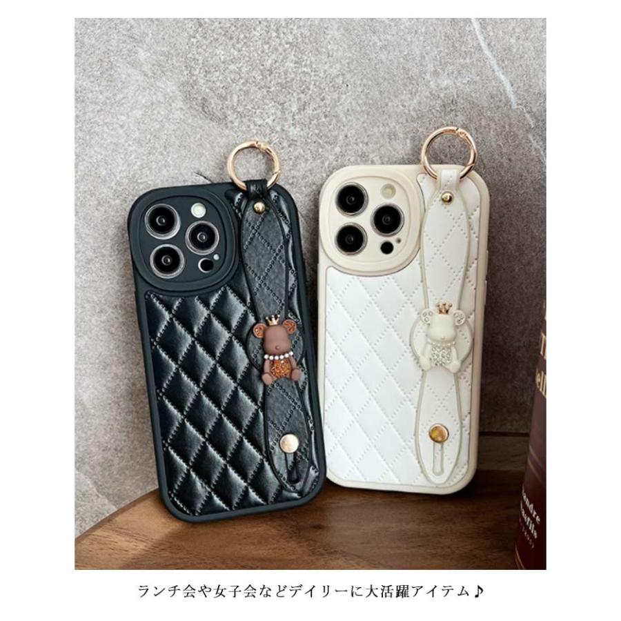 肩掛け ストラップ チェーン付きキルティング スマホケース 落下防止