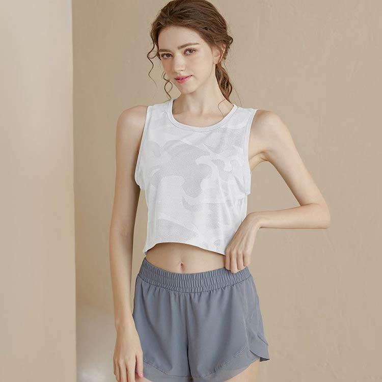 ヨガウェア　モーションバランスショートタンクトップ　　ホワイト スポーツ タンクトップ レディース ショート丈 ジム ヨガウェア